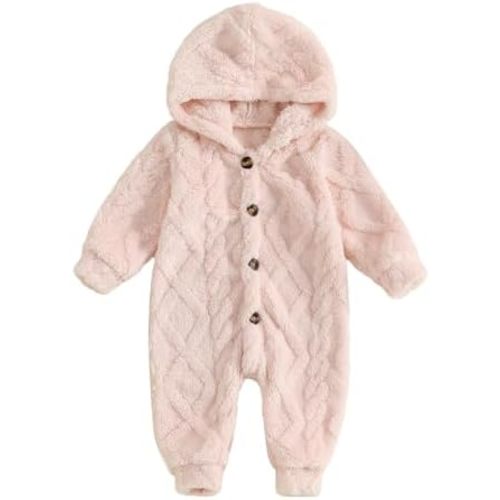 Baby Furry Jumpsuit Newborn Fleece Snowsuit Plaid/Butterfly Long Sleeve One-Piece Hooded Romper Winter Clothes