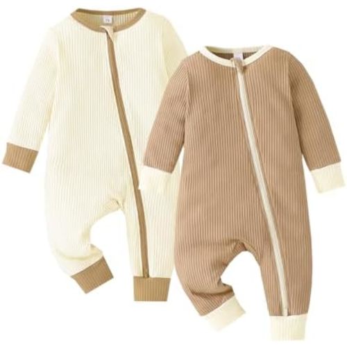 Bafeicao Unisex Baby Boy Girl 2 Pack Rompers Long Sleeve Two Way Zipper Romper One Piece Jumpsuits Clothes Sets