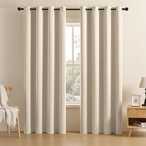 CUCRAF Light Beige Blackout Curtains 84 inch Length 2 Panels Set, Room Darkening Curtains & Drapes for Living Room Bedroom, Thermal Insulated Light Blocking Grommet Window Curtain (W52 x L84 Inch)