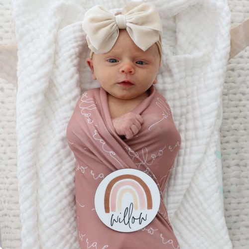 Personalized Sandstone Neutral Rainbow Baby Name Announcement