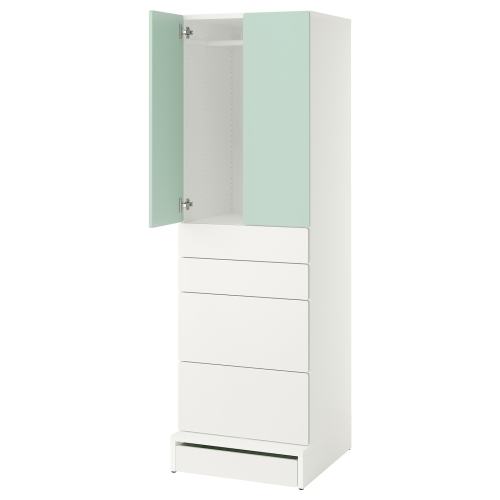 SMÅSTAD / UPPFÖRA Wardrobe - white light green/with 4 drawers 23 5/8x25 5/8x77 1/8 "