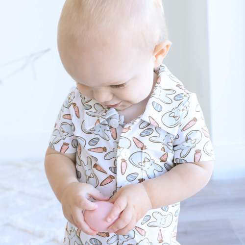 Bunny Love Button Romper | Blue