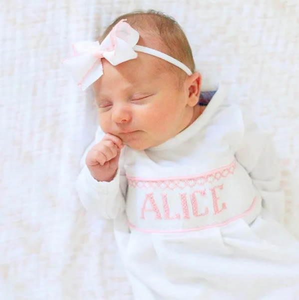 Pink Baby Snuggles - Custom Smocked Pima Gown and Hat