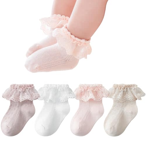 Zumou Toddler Lace Socks Girls Ruffle Eyelet Frilly Princess for Baby Little Kids