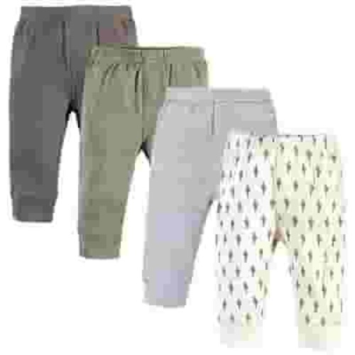 Touched by Nature Baby and Toddler Boy Organic Cotton Pants 4pk, Cactus, 0-3 Months