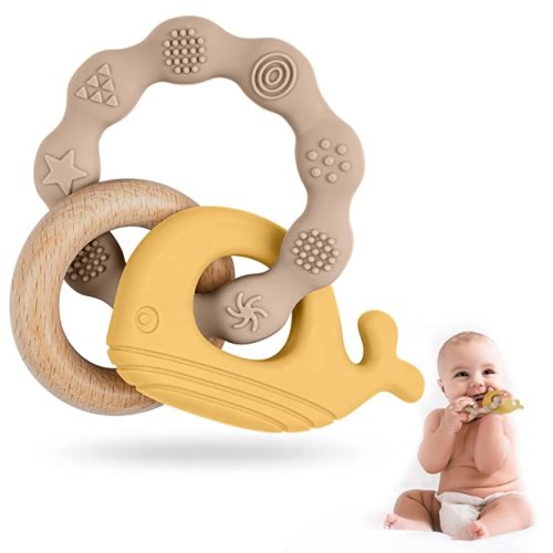 Silicone & Natural Wood Teether Ring