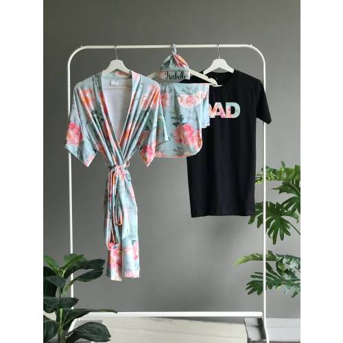 Maternity Labor Delivery Nursing Hospital Robe Baby Girl Swaddle Blanket Personalized hat Matching dad shirt Christmas Baby hospital outfit