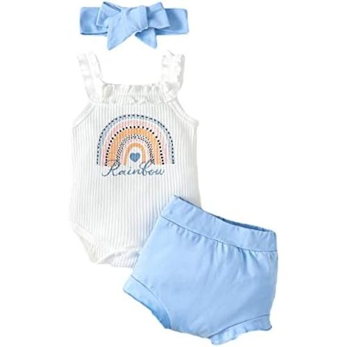 Mikrdoo Baby Girl Clothes Toddler Girl Summer Outfits Shirts Tops Ripped Denim Shorts Set Little Girl Clothes