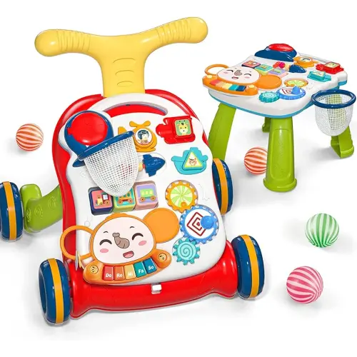 CUTE STONE Sit to Stand Learning Walker, 2 in 1 Baby Walker, Early Educational Child Activity Center, Multifunctional Removable Play Panel, Baby Music Learning Toy Gift for Infant Boys Girls