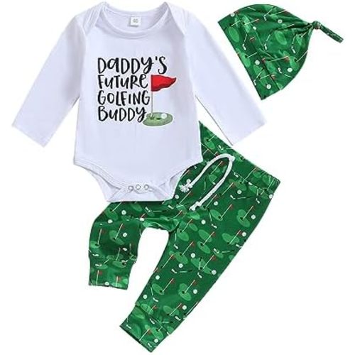 Newborn Baby Girl Boy Golf Outfit Daddy's Future Golfing Buddy Golf Romper Golf Pants Set 3Pcs Summer Clothes