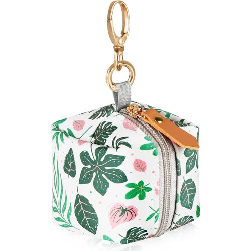 Baby Pacifier Case with Clip, Baby Pacifier Holder Pouch Box for Diaper Bag, Holds 2 Pacifiers for Travel Outdoor Activities, Small Baby Utensils,Green Leaf