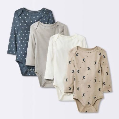 Baby 4pk Long Sleeve Moons Bodysuit - Cloud Island™ Gray 12m
