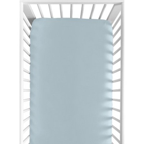 Sweet Jojo Designs Boy Baby Fitted Crib Sheet Construction Truck Collection Solid Light Blue