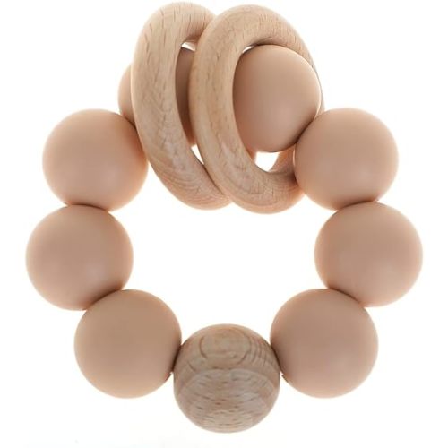 Silicone Baby Teether, Food Grade Silicone & Beech Baby Teething Toy, BPA Free (Apricot)