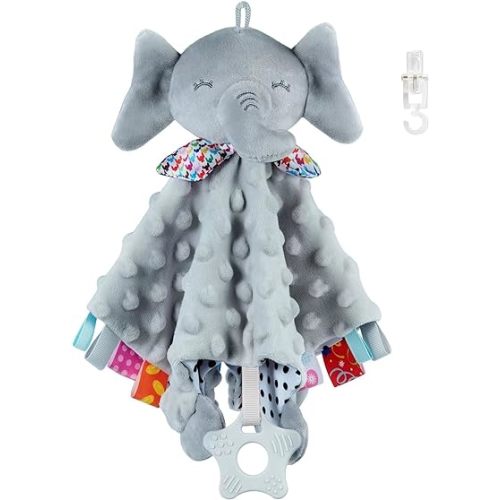 Baby Security Blanket with Tags Teether Elephant Blanket Soft Baby Blankets for Boys and Girls Baby Stuff for Newborn Toys Snuggle Toy Baby Lovey Dotted Blanket Elephant Soothing Toy