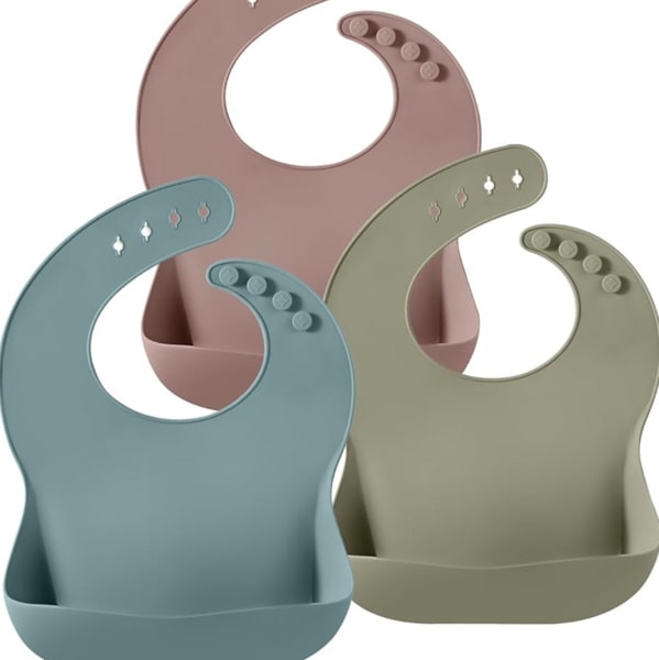 PandaEar Set of 3 Silicone Baby Bibs, Waterproof Soft Adjustable Bibs for Babies Toddlers 10-72 Months