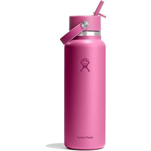 HYDRO FLASK Wide Mouth vacuum insulated stainless steel water bottle with leakproof closeable straw lid for cold water drinks, sports, travel, car and school