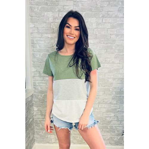 Nursing T-Shirt- 3 Block Colorblock- Green