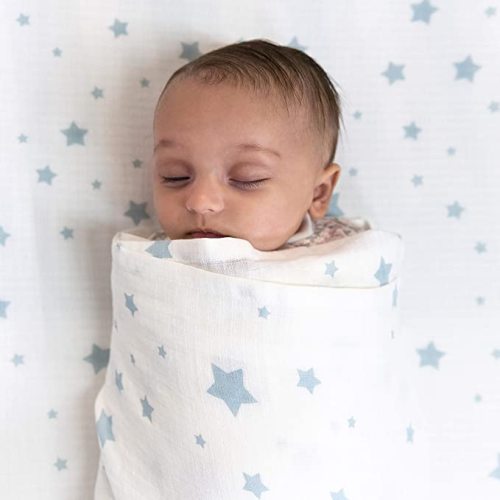 Newton Baby Organic Fitted Crib Sheets (2-Pack) - 100% Breathable and Ultra-Soft, 100% Organic Muslin Cotton, Stardust in Moonstone Mist & Solid White, Fits Standard Cribs - Stardust Moonstone Mist