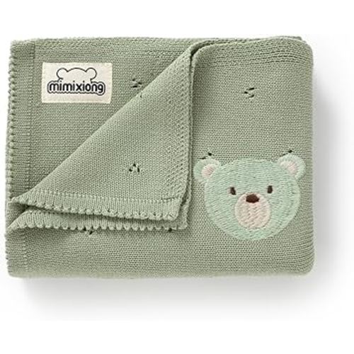 mimixiong Organic Cotton Baby Blanket Neutral Knitted Soft Crib Nursery Swaddling Receiving Blankets for Newborn Baby Boy Girl 40x30 Inch (Green)