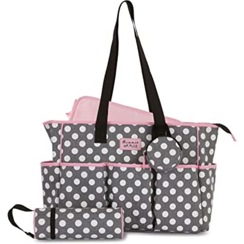 Cudlie Tote Diaper Bag and Changing Pad, Minnie Mouse Polka Dot Print Large