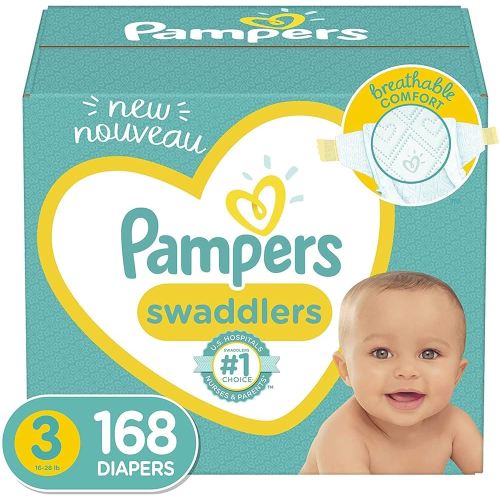 Baby Diapers Size 3, 168 Count - Pampers Swaddlers, ONE MONTH SUPPLY (Packaging and Prints on Diapers May Vary)