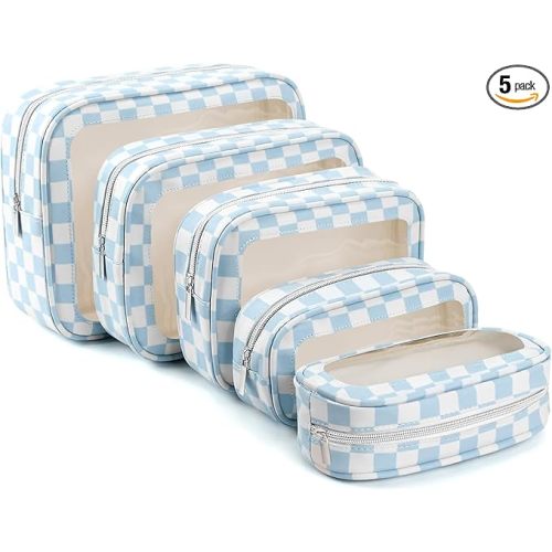 5PCS Diaper Bag Organizer Pouch Set, TSA Approved Toiletry Bag，Clear Waterproof TPU Makeup Bag Set Travel Organizer Bags for Women and Kids