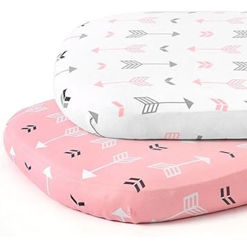 Stretch Fitted Bassinet Sheet Set BROLEX 2 Pack Cradle Sheets for Bassinet Pad/Mattress,Unisex Boys Girls,Ultra Soft,Pink Arrow