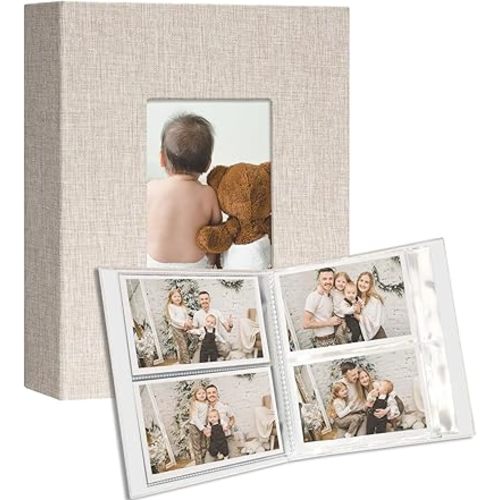 Vienrose Small Photo Album 4x6 holds 200 Photos 2 Pack, Mini Baby Photo Album Linen Cover for Gifts Wedding Family, Beige
