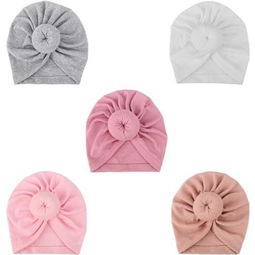 DRESHOW BQUBO 5 Pieces Baby Turban Hats Turban Bun Knot Baby Infant Beanie Baby Girl Soft Cute Toddler Cap