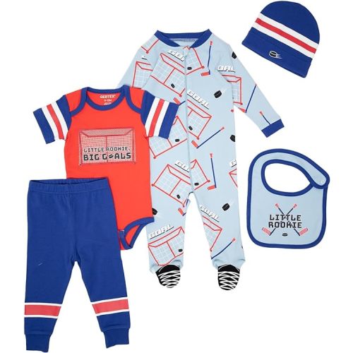 Gertex 5-Piece Layette Sport Set Gift Bundle for Babies & Infants | Baseball, Basketball, Hockey, Soccer, Football - 0-3 Months