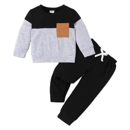 HCNTES Toddler Baby Boy Clothes Long Sleeve Crewneck Sweatshirt Casual Pants 2Pcs Fall Winter Outfit（Black,3-6 Months)