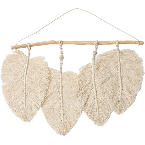 Crane Baby Willow Leaf Wall Décor - Bohemian-Style Nursery Wall Art, Handcrafted with Macramé Details