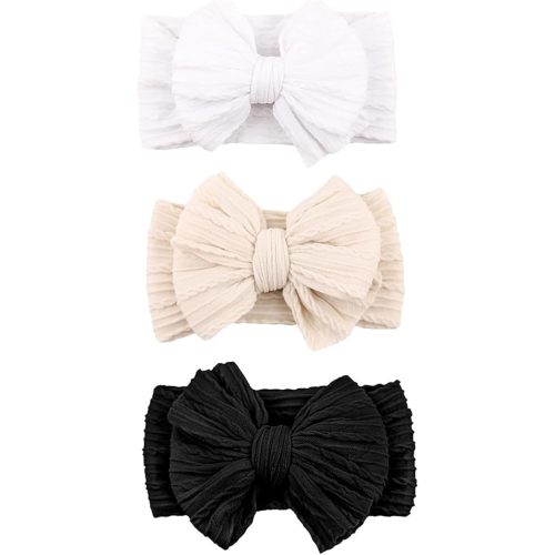 Baby Bows Headbands Nylon Hairbands Baby Girl Bows Hair Accessories for Infant Toddler Essentials(Black White Beige, mid)