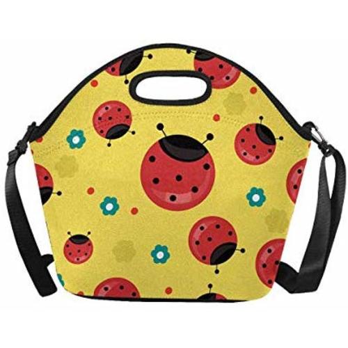 InterestPrint Insulated Neoprene Lunch Bag Ladybug Insect Polka Dot Lunchbox Tote Bag with Shoulder Strap - Multi 07