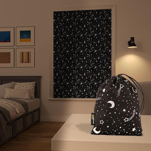 Sun Zero Lights Out Portable Travel 100% Blackout Suction-Cup-Curtain Panel, 50" x 78", Stars