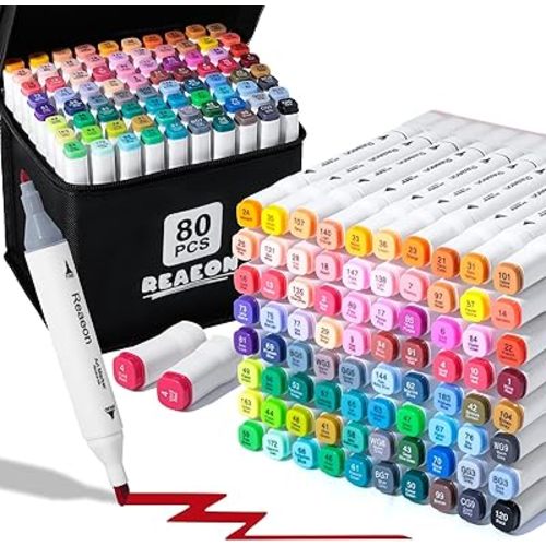 Alcohol Art Markers, 80 Colors Fine & Chisel Dual Tip Marker Set, Permanent Art Markers for Adults Sketching Painting Drawing and Coloring(White Barrel)
