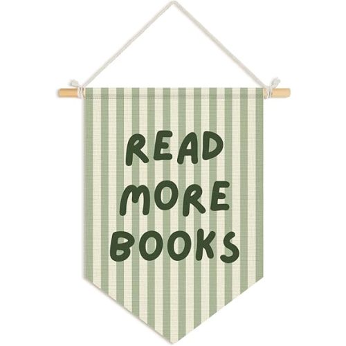 Classroom Reading Nook Decor, Read More Books Pennant Flag for Reading Corner Classroom Library 15x11 Inch - Green