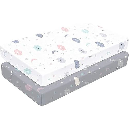 Yoofoss Baby Crib Sheets for Boys Girls, Fitted Crib Sheet 2 Pack for Standard Crib and Toddler Mattress, Super Soft Microfiber Baby Sheet 28x52x8in(Cloud)