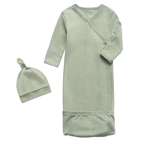 O2 BABY 100% Organic Cotton Kimono Gown with Mittens & Fold-Over Pouch