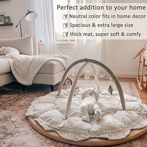 5-in-1 Thick & Plush Baby Play Gym, Baby Play Mats for Floor, Tummy Time Mat with 6 Toys, Cat Bed, Dog Bed, Convertible Stage-Based Developmental from Baby to Toddler, Ball Pit, Pet Cushion Cloudico