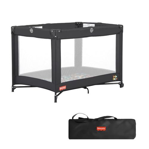 Fisher-Price Play All Day Baby Playard in Black, No Tool Assembly, Easy One-Hand Fold Playard, Breathable Mesh Sides, Carry Bag Included