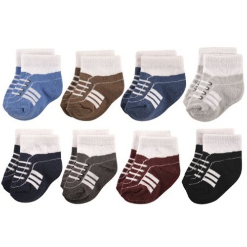 Hudson Baby Infant Boy Cotton Rich Newborn and Terry Socks, Sneaker Navy Gray, 6-12 Months