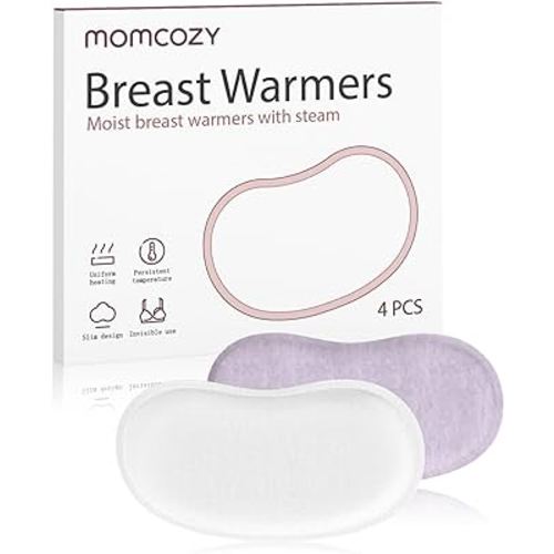 Momcozy Instant Heat Breast Warmers - Easy Release for Soothing Warmth - Lasting Heat Relief for Breastfeeding Challenges, Individually Packaged, Improve Milk Flow, 4 pcs