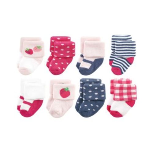 Baby Girls Cotton Rich Newborn and Terry Socks, Pink Strawberry