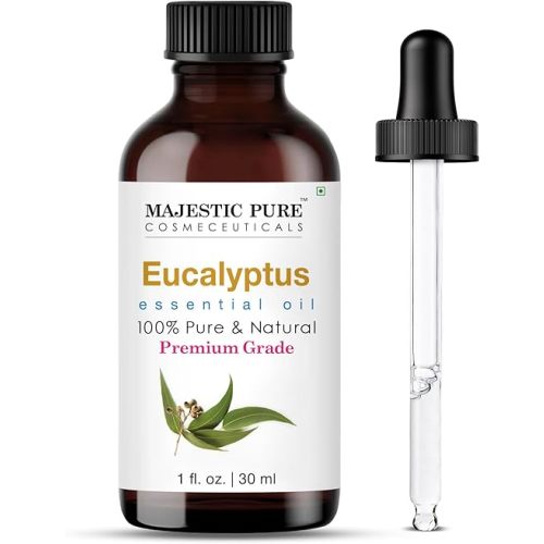 Majestic Pure Essential Oil with Glass Dropper - 100% Pure and Natural - Essential Oils for Diffuser, Aromatherapy, Soap and Candle Making, Eucalyptus Essential Oil, Eucalyptus Oil, 1 Fl Oz