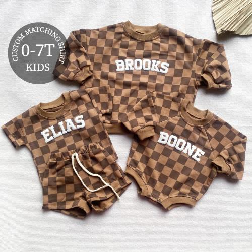 Matching Custom Puff Name Checkered Sweatshirt Bodysuit, Personalized Bubble Romper, Baby Shower Gift, Baby Birthday, Baby Christmas Gift