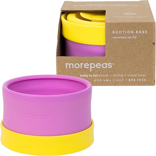 morepeas The Everything Snack Bowl - All-in-One Baby, Toddler & Kid Food Container - Travel Essential with Spill Proof Lid & Suction Base - Grape