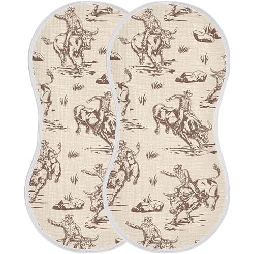 Cow Cowboy Western Burp Cloths Baby Boys Girls Absorbent Soft Cotton Burping Cloths Rags, 2 Pack