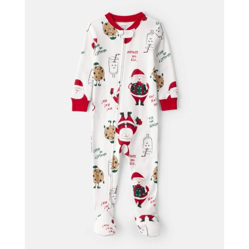 Baby Beige Santa Milk & Cookies 100% Cotton Long-Sleeve Snug Fit 1-Piece Pajamas - White - Carter's | Carter's